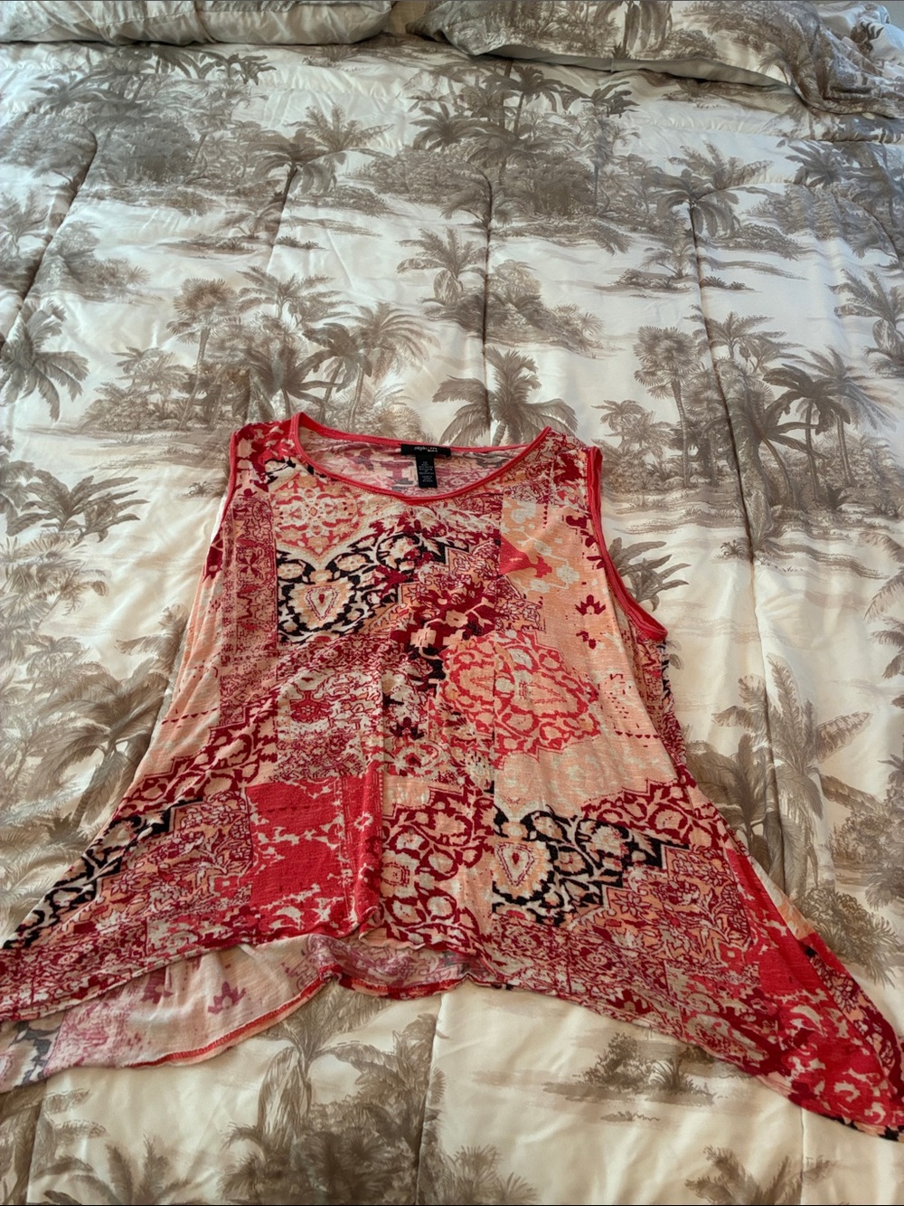 Style & Co. Red Patchwork Print Sleeveless Tank